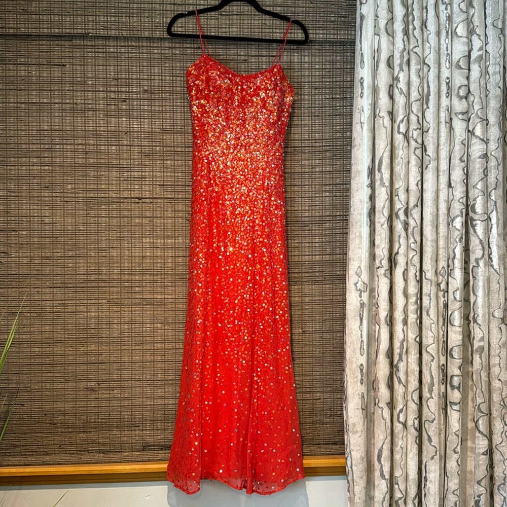 Sequined Coral Dress Fits Like a Size 6